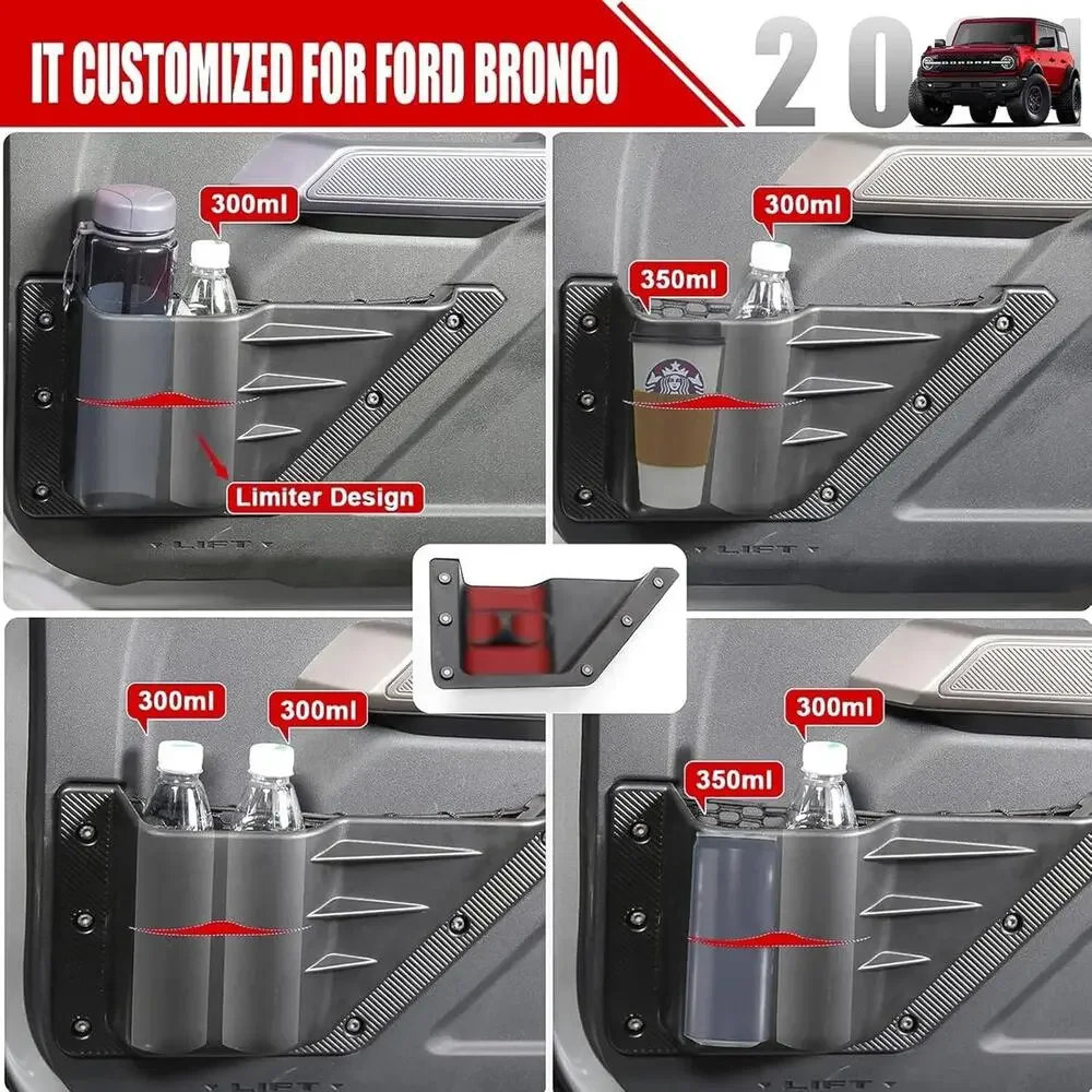 Front Door Storage Pockets Ford Bronco Accessories 2021 2022 2023 2024 Side Pock
